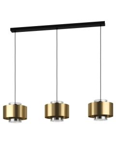 Κρεμαστό Φωτιστικό Τρίφωτο Ράγα 128x28xH150cm 3xE27 Μαύρο-Χρυσό-Γυαλί Eglo Duglia 390067