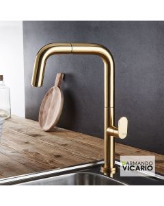 Μπαταρία Νεροχύτη Με Συρόμενο Ντους Gold Brushed Armando Vicario Eva 400746-201