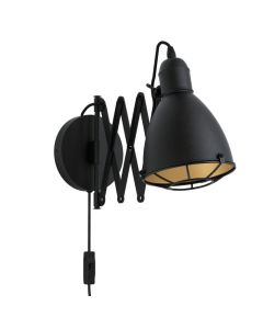 Απλίκα Επίτοιχη Επεκτεινόμενη Μπουτόν On-Off Μέταλλο Μαύρο-Χρυσό Eglo Treburley 43184