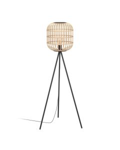 Φωτιστικό Επιδαπέζιο Τρίποδο Ø820xH1390mm Αμπαζούρ Ø3500mm 1xE27 Ξύλο-Μαύρο Eglo Bordesley 43219