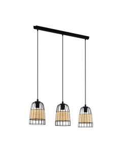 Φωτιστικό Κρεμαστό σε Ράγα L880xH1100mm  3xE27 Μαύρο Ράταν Eglo Anwick 43313