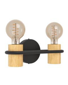 Φωτιστικό Απλίκα Δίφωτη L285xH90mm 2xΕ27 Μέταλλο-Ξύλο Μαύρο Φυσικό Eglo Chieveley 43542