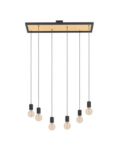 Φωτιστικό Κρεμαστό Εξάφωτο L780xB250xH1100mm 6xE27 Μέταλλο Μαύρο-Ξύλο Φυσικό Eglo Consett 43725