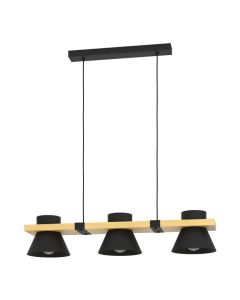 Φωτιστικό Κρεμαστό Τρίφωτο 3xE27 L780xΒ180xH1100mm Μέταλλο Μαύρο-Ξύλο Καφέ Eglo Maccles 43956