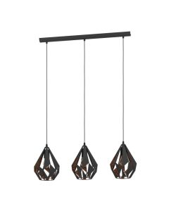  Μοντέρνο Κρεμαστό Φωτιστικό Τρίφωτο Ράγα 80,5cm 3xE27 Μαύρο-Χάλκινο Eglo Carlton 1 49991