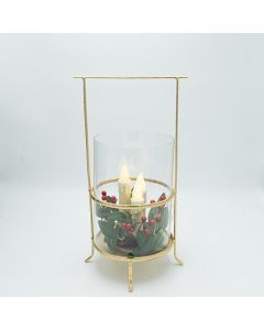 ΜΕΤΑΛΛΙΚΟ ΦΑΝΑΡΙ ΜΕ ΧΡΥΣΕΣ ΛΕΠΤΟΜΕΡΕΙΕΣ ΚΑΙ 3 ΚΕΡΙΑ, 20x17x37cm Eurolamp 600-47319