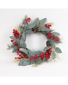 ΣΤΕΦΑΝΙ ΜΕ ΛΕΥΚΑ ΠΕΡΛΕ BERRIES, 48cm Eurolamp 600-47981