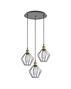 SE21-BR-10-3BL-GR1 MAGNUM Bronze Metal Pendant Black Metal Grid with Black Fabric Cable+ HOMELIGHTING 77-8707