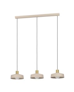 Φωτιστικό Κρεμαστό Τρίφωτο L930xB230xH1100mm 3xΕ27 Απόχρωση Άμμου-Βουρτσιστός Ορείχαλκος Eglo Valdiola 900431