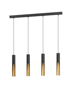 Κρεμαστό Φωτιστικό Ράγα 92,5xH110cm Τετράφωτο 4xGU10 3000K 345lm Μαύρο-Χρυσό Eglo Barbotto 900873