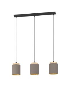 Φωτιστικό Κρεμαστό Τρίφωτο σε Ράγα L895xB160xΗ1100mm 3xE27 Ξύλο Φυσικό-Ύφασμα Καπουτσίνο Eglo Albariza 99446