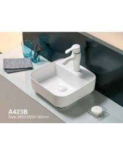 Επιτραπέζιος Νιπτήρας 38,5*38,5*14 εκ.με οπή για μπαταρία, Λευκή Πορσελάνη Domistyle A423Β