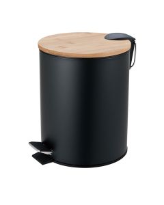 Κάδος Απορριμμάτων Οβάλ 5L Soft Close Μεταλλικός Μαύρος με Μπαμπού Καπάκι MRShome  DS-8938B06
