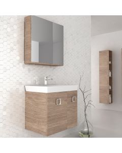 Orabella Vanity 65 - Κρεμαστό Έπιπλο Μπάνιου με πορσελάνινο νιπτήρα Ege και καθρέπτη ντουλάπι σε αποχρώσεις ξύλου με χρωμέ γραμμικά πόμολα F60155-70125,70102,60155