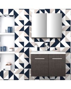 Orabella Mood 80 με δύο Συρτάρια - Κρεμαστό Έπιπλο Μπάνιου με πορσελάνινο νιπτήρα Tecla και καθρέπτη ντουλάπι F60160-70137-70105-60160