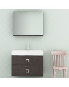 Orabella Touch 81 με δύο Συρτάρια - Κρεμαστό Έπιπλο Μπάνιου με πορσελάνινο νιπτήρα Tecla και καθρέπτη ντουλάπι F60167-70152-70105-60167