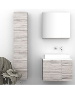 Orabella Solid Surface 70 με μια Πόρτα και δύο Συρτάρια - Κρεμαστό Έπιπλο Μπάνιου για επικαθήμενο νιπτήρα και καθρέπτης ντουλάπι F60175-70158-70103-70159