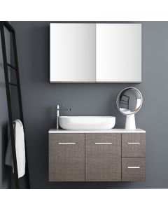 Orabella Solid Surface 100 με δύο Πόρτες - Κρεμαστό Έπιπλο Μπάνιου για επικαθήμενο νιπτήρα και καθρέπτης ντουλάπι F60176-70160-70107-70164