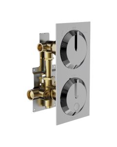 Horus Nouvelle Vague “part of Contemporary Collection - Complete Thermostatic Mixing Valve with 1 Shut Off / Diverter Control 2 Outlets - Black Chrome 40.580-NC