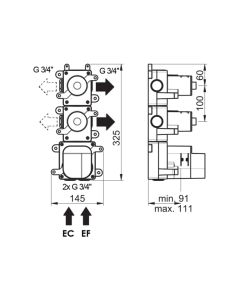 Horus Minoé Contemporary Collection - Insert Box for Thermostatic Mixer with 2 Outlets. - Private: Technical Basic Raw Materials 81.592-BT