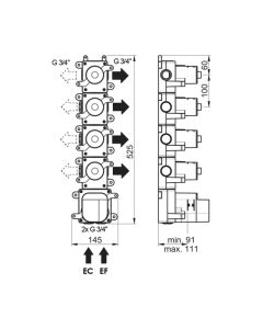 Horus Minoé Contemporary Collection - Insert Box for Thermostatic Mixer with 4 Outlets. - Private: Technical Basic Raw Materials 81.595-BT