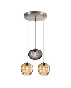 Φωτιστικό Κρεμαστό 40xΗ120cm Τρίφωτη Ροζέτα 3xE27 Νίκελ-Χειροποίητα Γυαλί Φιμέ-Μελί Sun Light LINEA-3R-GA 