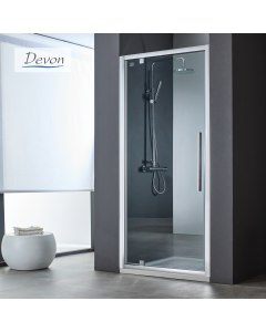 Ανοιγόμενη πόρτα ντουζιέρας PIVOT 90 ύψους 195εκ. ρυθμιζόμενη διάσταση από 87 έως 91εκ., Devon Flow Clean Glass Chrome PF90C-100