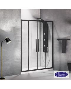 Συρόμενη διπλή πόρτα καμπίνας ντουζιέρας Flow 180 ύψους 195εκ.  ρυθμιζόμενη από 177 έως 181εκ. Devon Clean Glass Black Matt SL2F180C-400