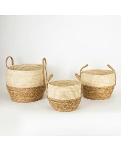 S/3 ΚΑΛΑΘΙ ΜΕ ΧΕΡΟΥΛΙ ΨΑΘΙΝΟ ΕΚΡΟΥ-ΚΑΦΕ 33x28x29 cm/ 30x23x24cm/ 25x18x20cm Eurolamp 752-32010