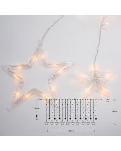 XMAS ΛΑΜΠΑΚΙ ΚΟΥΡΤΙΝΑ 138 LED 5mm ΜΕ ΑΣΤΕΡΙΑ 31V ΜΕΤΑΣΧΗΜΑΤΙΣΤΗ 4 ΕΠΕΚΤΑΣΕΙΣ ΕΩΣ 3 ΣΕΤ ΔΙΑΦΑΝΟ PVC ΚΑΛΩΔΙΟ ΘΕΡΜΟ ΛΕΥΚΟ LED (H110 x W220cm 12 ΣΕΙΡΕΣ) ΠΑΡΟΧΗ 3m IP44 Eurolamp 600-02030