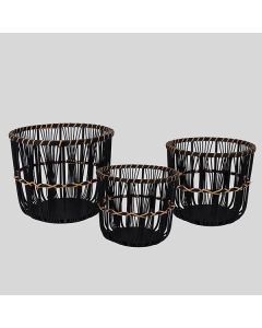 S/3 ΚΑΛΑΘΙΑ ΨΑΘΙΝΑ ΜΑΥΡΑ 36.5x36.5x30cm/ 31.5x31.5x26.5cm/ 26.5x26.5x23cm Eurolamp 819-00361