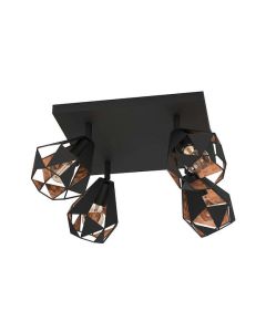 Eglo Carton Σποτ με 4 Φώτα και Ντουί E27 σε Μαύρο Χρώμα 43718