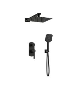 Orabella Elegance Black matt - Shower set εντοιχισμού με Μπαταρία λουτρού, εντοιχισμού 2 σημείων, κεφαλή 250x250 με βραχίονα και τηλέφωνο ντουζ με σπιράλ και επιτοίχειο στήριγμα 10305