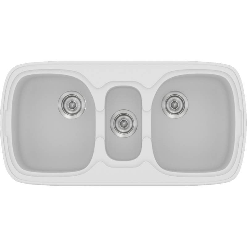 Νεροχύτης Κουζίνας Συνθετικός 97x51cm Ένθετος σε ερμάριο 100cm τρεις γούρνες Sanitec Classic 303-00-White