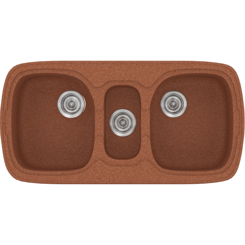 Νεροχύτης Κουζίνας Συνθετικός 97x51cm Ένθετος σε ερμάριο 100cm τρεις γούρνες Sanitec Classic 303-20-Granite-Terracotta 