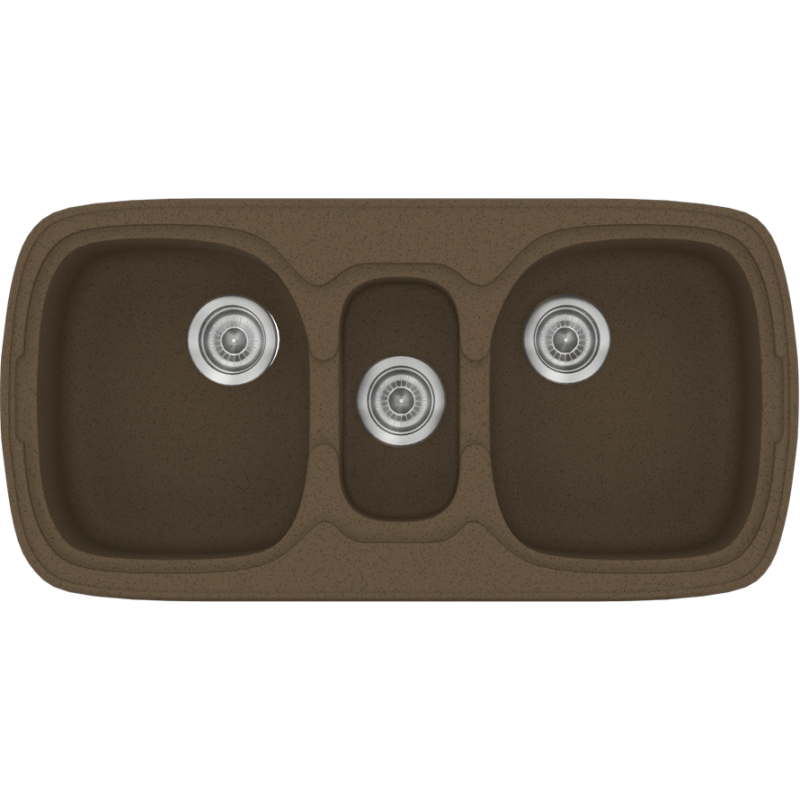 Νεροχύτης Κουζίνας Συνθετικός 97x51cm Ένθετος σε ερμάριο 100cm τρεις γούρνες Sanitec Classic 303-41-Granite-Rust