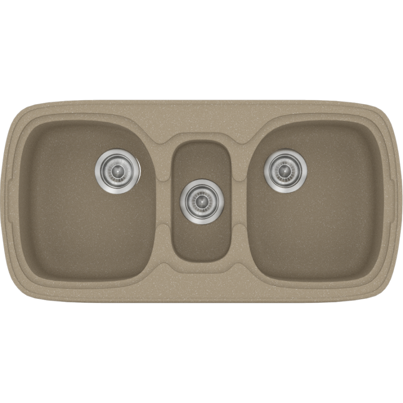 Νεροχύτης Κουζίνας Συνθετικός 97x51cm Ένθετος σε ερμάριο 100cm τρεις γούρνες Sanitec Classic 303-42-Granite-Taupe