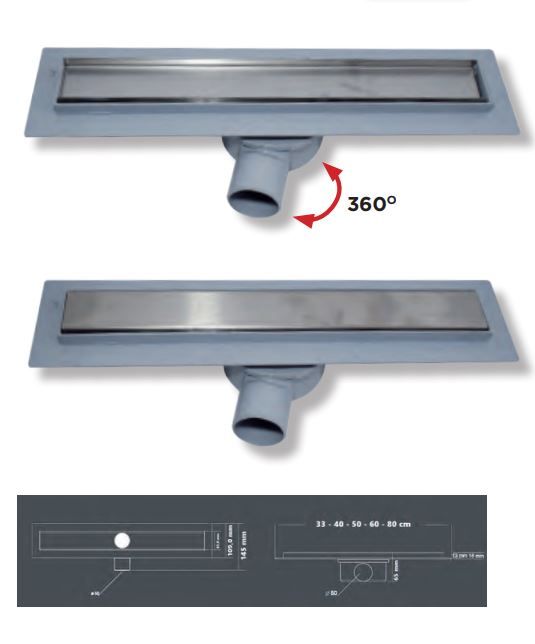 Σιφώνι Ντουσιέρας Γραμμικό 33cm Πλαστικό σώμα, Σχάρα SS304 Domistyle 23114