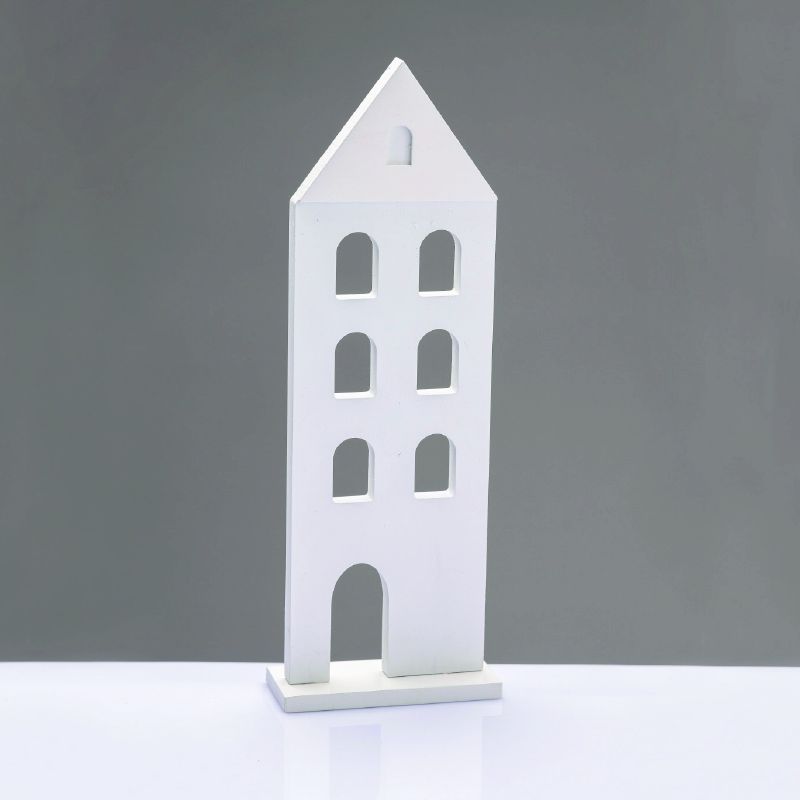 WOODEN DECORATIVE WHITE HOUSE  ΜΟΤΙΦ 11.5*5*33,5cm ACA X063367