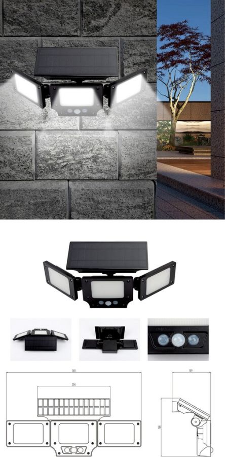 Led Ηλιακό Φωτιστικό Με 3 Λάμπες Και Αισθητήρα Φωτός 20 x 9cm Lianos 62352