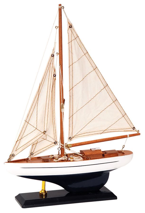 Ξύλινο Παραδοσιακό Καράβι 25 x 6 x 36(h)cm,Χρώμα Λευκό - Μπλέ Lianos 50190322