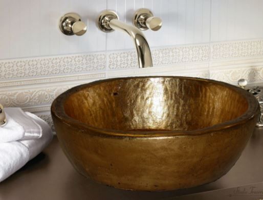 Νιπτήρας Vintage Επιτραπέζιος Ø45*15 εκ.Χρυσό Μεταλλικό Travertino Glafki 90049