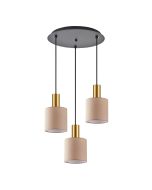 SE21-GM-4-3BL-SH3 ADEPT TUBE Gold Matt Pendant Brown Fabric Shade+ HOMELIGHTING 77-8614