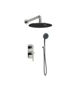 Orabella Elegance - Showerset εντοιχισμού με Μπαταρία λουτρού, εντοιχισμού 2 σημείων, κεφαλή Φ250 με βραχίονα και τηλέφωνο ντουζ με σπιράλ και επιτοίχειο στήριγμα 10269