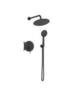 Orabella Terra Black matt - Shower set εντοιχισμού με Μπαταρία λουτρού, εντοιχισμού 2 σημείων, κεφαλή Φ250 με βραχίονα και τηλέφωνο ντουζ με σπιράλ και επιτοίχειο στήριγμα 10272