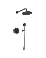 Orabella Terra|Preciosa Black matt - Set εντοιχισμού, με θερμοστατική μπαταρία λουτρού 2 σημείων με στρόγγυλλη κεφαλή, βραχίονα, παροχή - στήριγμα και τηλέφωνο ντουζ με σπιράλ 10289