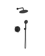 Orabella Preciosa Black matt - Shower set εντοιχισμού με Μπαταρία λουτρού, εντοιχισμού 2 σημείων, κεφαλή Φ250  με βραχίονα και τηλέφωνο ντουζ με σπιράλ και επιτοίχειο στήριγμα 10394