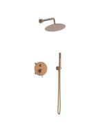 Orabella Preciosa Brushed rose gold - Shower set εντοιχισμού με Μπαταρία λουτρού, εντοιχισμού 2 σημείων, κεφαλή Φ250  με βραχίονα και τηλέφωνο ντουζ με σπιράλ και επιτοίχειο στήριγμα 10396