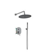 Orabella Marea Gun metal light - Shower set εντοιχισμού με Μπαταρία λουτρού, εντοιχισμού 2 σημείων, κεφαλή Φ250 με βραχίονα και τηλέφωνο ντουζ με σπιράλ και επιτοίχειο στήριγμα 10424