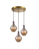 Φωτιστικό Κρεμαστό Τρίφωτη Ροζέτα 40xH120cm 3xE27 Χειροποίητο Γυαλί-Μέταλλο Οξυντέ Sun Light PEAR-3R-CO